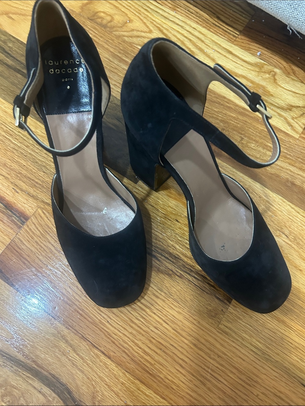 Laurence Dacade Black Suede Ankle-Strap Block Heels